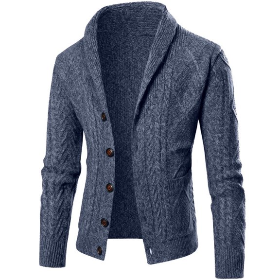 Men's Casual Wool Blend Cardigan Sweaters Long Sleeve Cable Knit Sweater Color: Navy Size: XXL