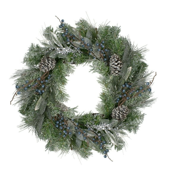 Northlight Mixed Iced Pine and Blueberries Artificial Christmas Wreath - 24" - Unlit