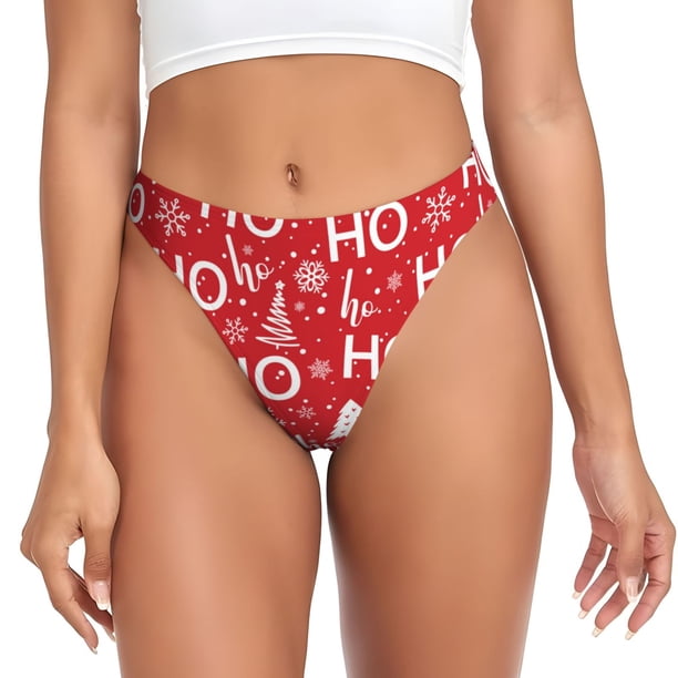 Fotbe Christmas Hohoho Tanga Sin Costuras para Mujer con Estampado – Panties Invisibles, Transpirables y Cómodos para Uso Diario-Medium