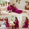 thumbnail image 6 of AMITOFO Fleece Robe for Women Soft Warm Long Plush Bathrobe Slim Elastic Waist Sleepwear Housecoats, 6 of 8