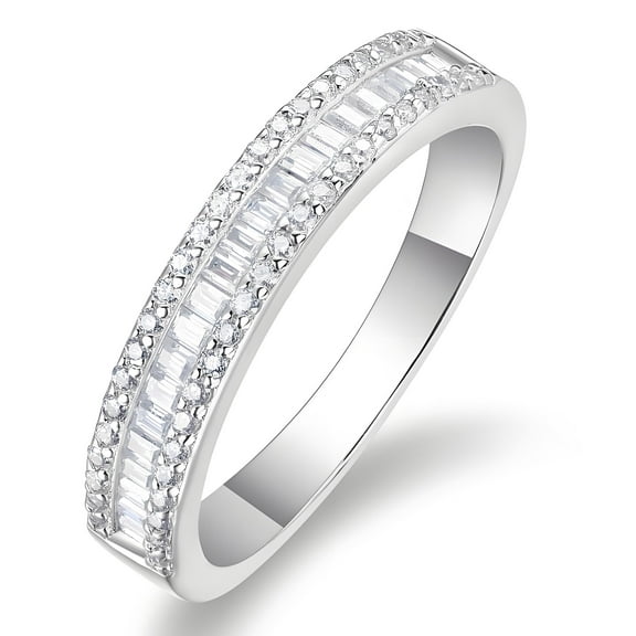 Eoncocoon 76 Stone Moissanite Channel-Set Eternity Ring - Piano Row Engagement Ring for Her, 925 Sterling Silver 18K Platinum Plated, Size 7