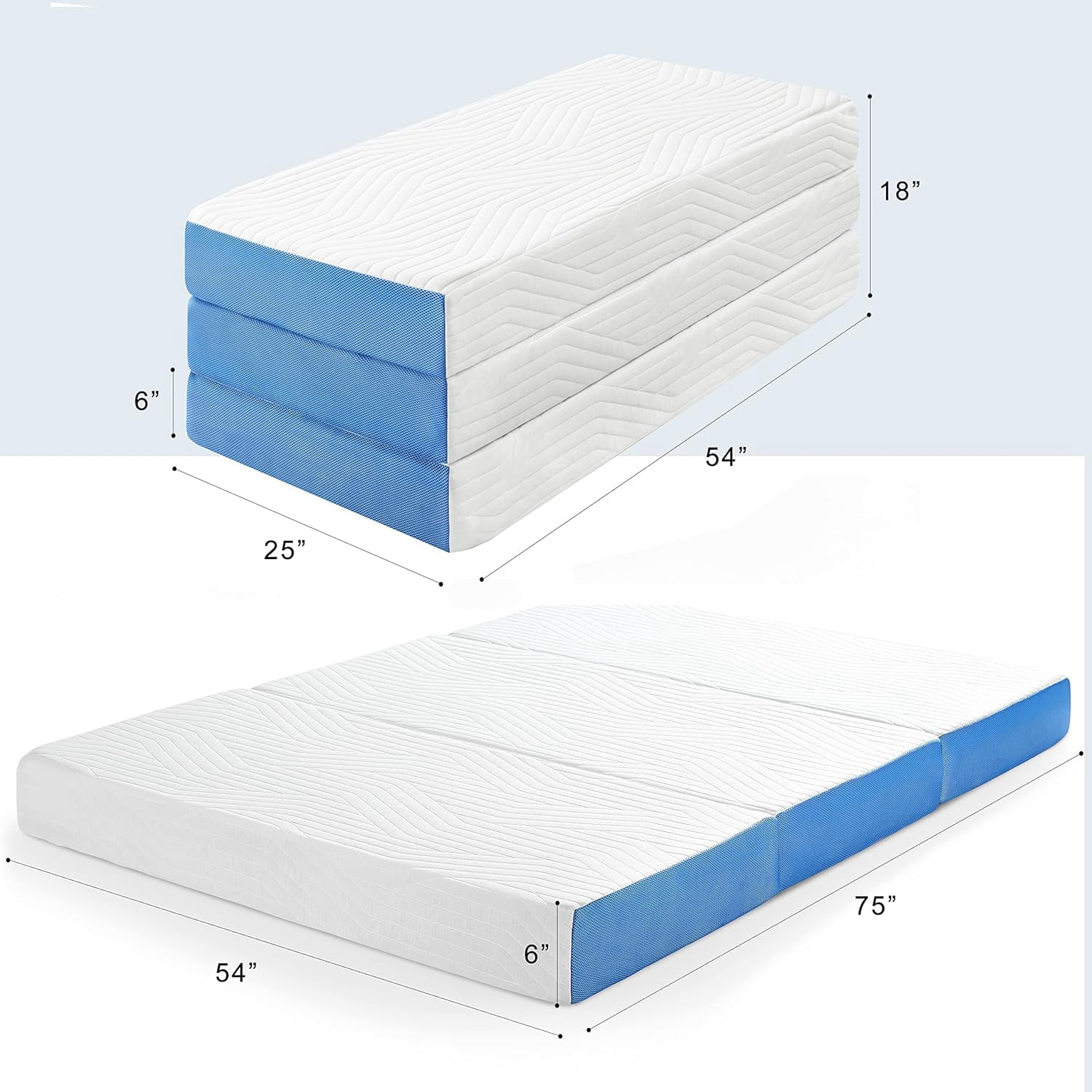 Jamdok 6 Inch Full Foldable Mattress,Gel-Infused Memory Foam Trifold Mattress with Storage Bag, Floor Mattress for Guest, Playing, SUV Camping Mattress,(75“x 54“x 6“)