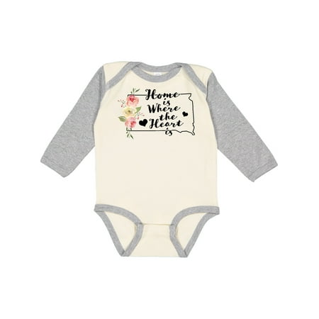 

Inktastic South Dakota Home is Where The Heart is with Watercolor Floral Gift Baby Girl Long Sleeve Bodysuit