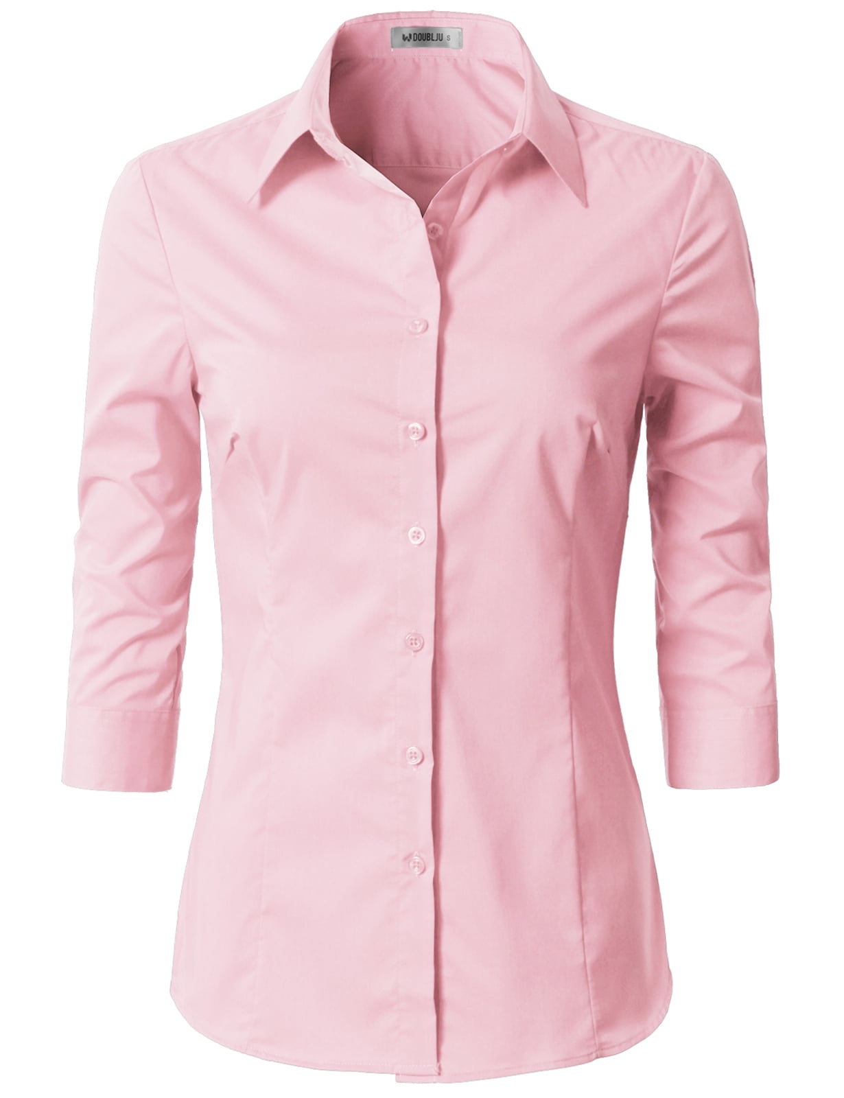 Doublju Women's 3/4 Sleeve Slim Fit Button Down Dress Shirt (Plus Size