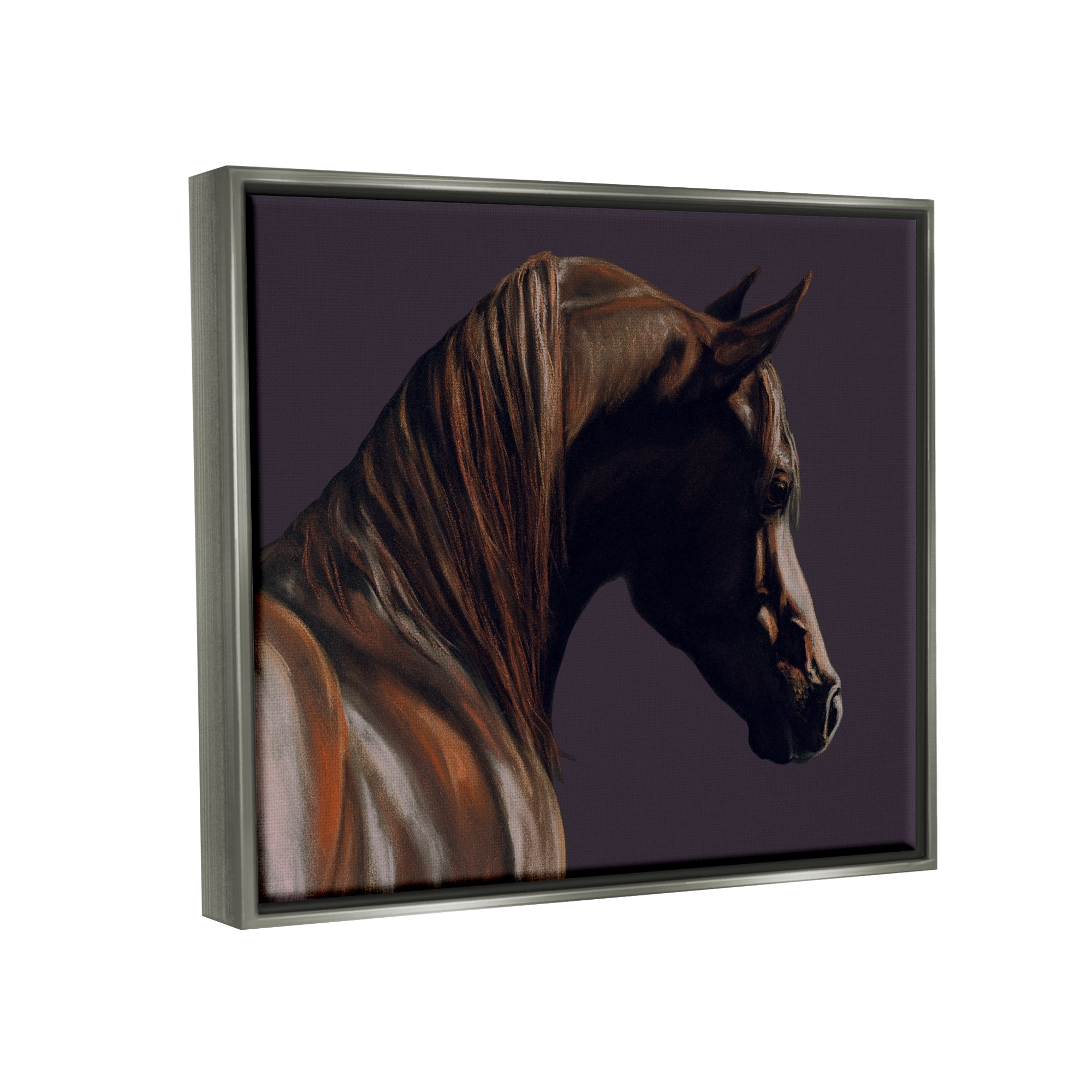 Stupell Industries Dark Horse Animal Portrait Animals & Insects Painting Gray Floater Framed Art Print Wall Art