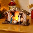 thumbnail image 2 of GHSDFBB Christmas Nativity Scene Indoor with Mossy Stable and LED Light, 12.5'' Manger for Nativity Scene, Village Resin Nativity Creche Stable for Christmas Decor, 2 of 6