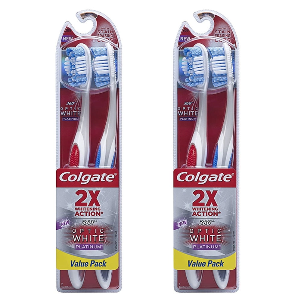 (2 Pack) Colgate 360 Optic White Platinum Toothbrush, Full Head, Soft