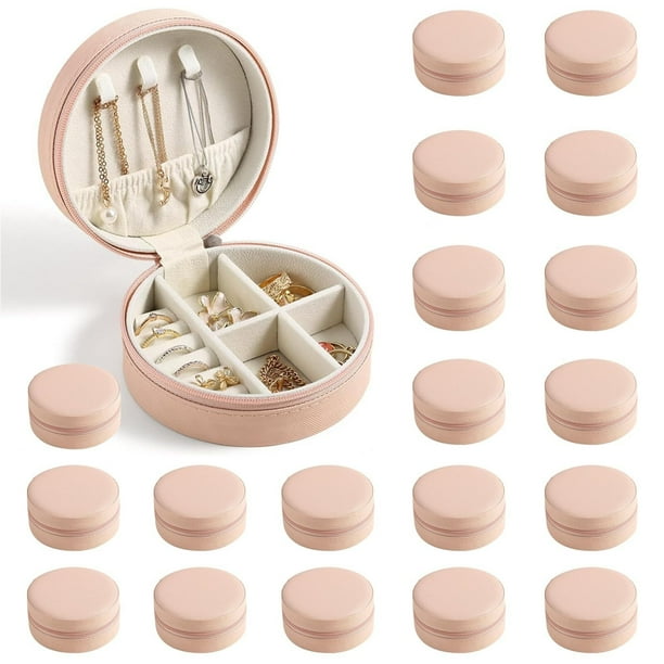 20Pcs Alajeros Joyeria Mujer Viaje, Portátil alhajeros joyeria mujer, Estuche de Regalo para Dama de Honor, Portátil Mini Alhajeros de PU para Anillos, Pendientes, Collares y Reloj(Rosa)