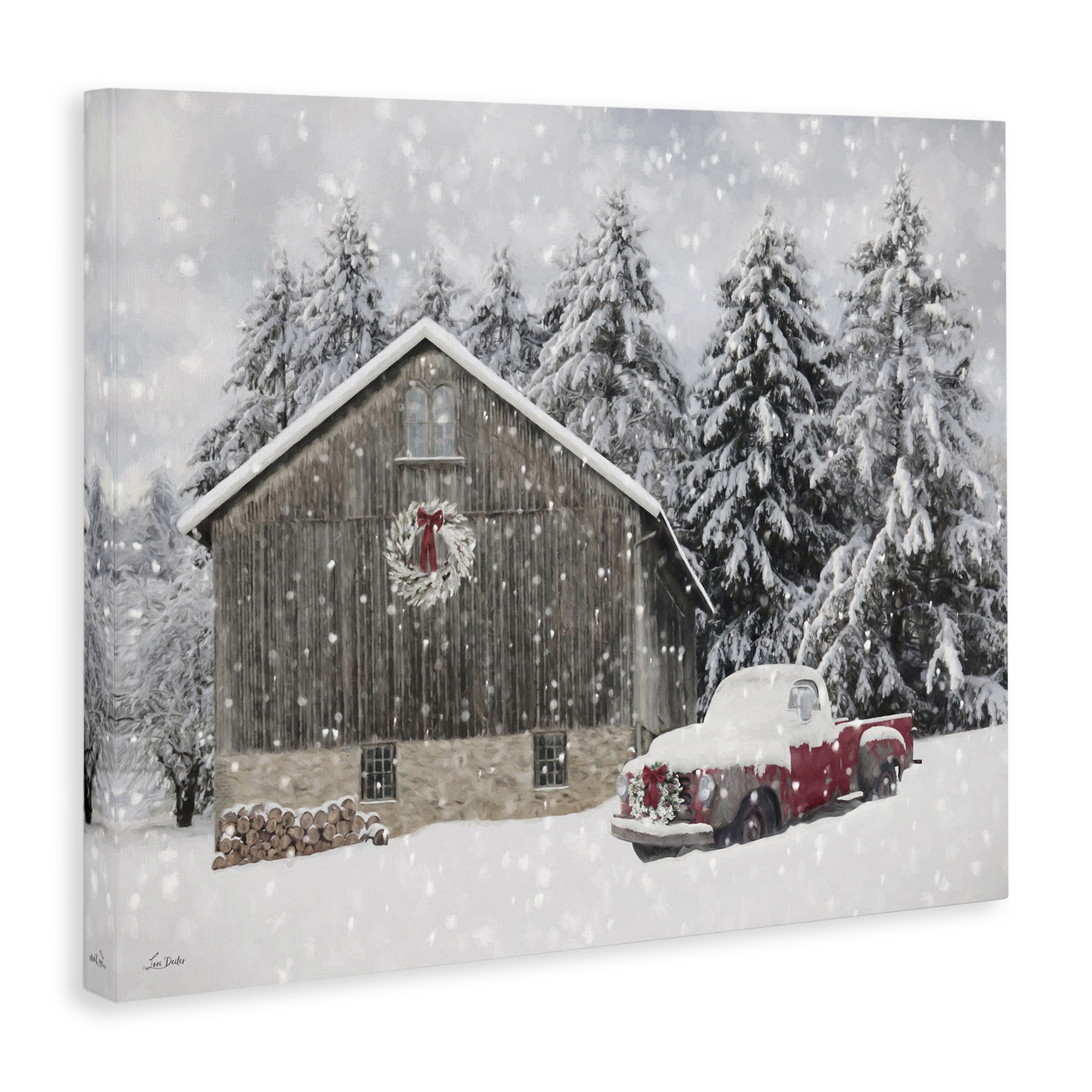 Stupell Industries Snow Covered Farm Scene Holiday Painting Gallery Wrapped Canvas Art Prints Wall Art, 40 x 30
