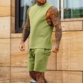 thumbnail image 6 of Men's Sports Set Two Piece Outfits European Style Split Solid Color Muscle Tank Top and Shorts Casual Daily Gym Workout Fitness Training | AESTIVO,Army Green L, 6 of 8