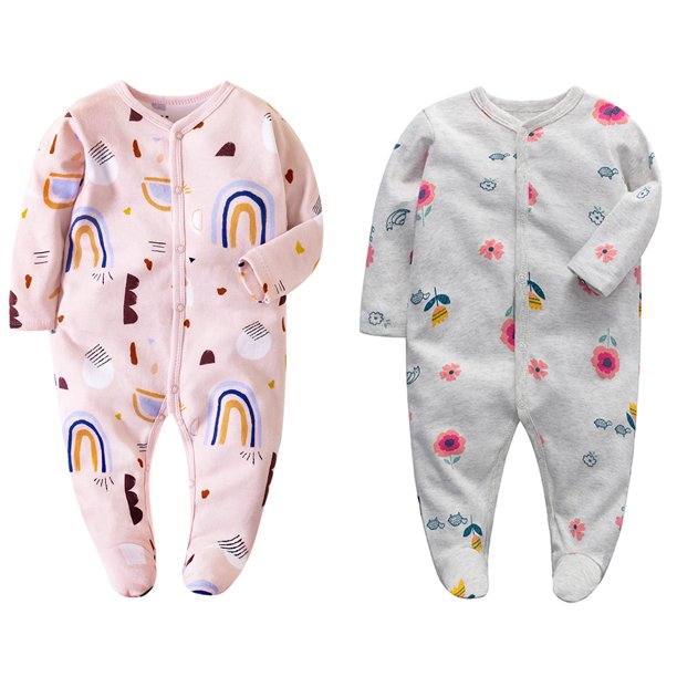 Mono para 2 bebés con traje de rastreo para pies, traje de rastreo con estampado de dibujos animados de temporada ilimitada