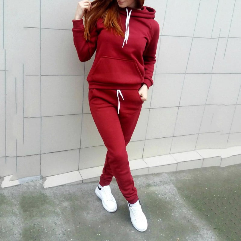 Manfiter Women Jogger Outfit Matching Sweat Suits Long Sleeve Hooded Sweatshirt and Sweatpants 2