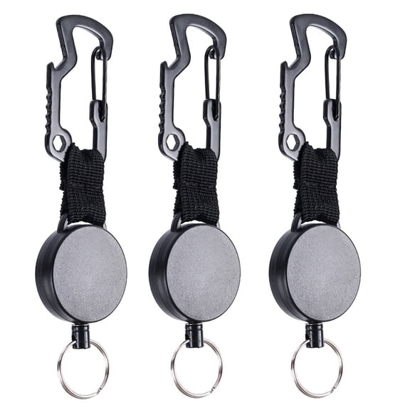 3 Pcs Retractable Key Chain Multitool Badge Holder Retractable Badge Holder Reel With Steel Cable, Quick Release Key Clip For Id Name Card Keychain, Black