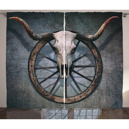 Barn Wood Wagon Wheel Curtains 2 Panels Set Wild West Themed