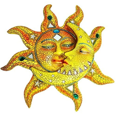 Sun Decor - Beautiful Mosaic Celestial Sun and Moon Day Surrendering Unto Night Wall Sculpture Hanging Decor Figurine