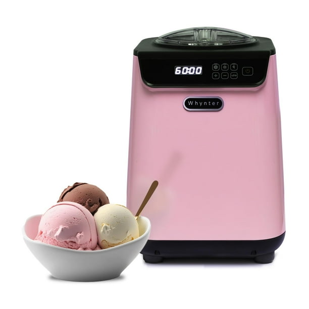 Whynter Máquina para hacer helados automática 1.28 Qt vertical con compresor incorporado, pantalla digital LCD y temporizador, sin precongelación, ICM-128BPS, negro/rosa