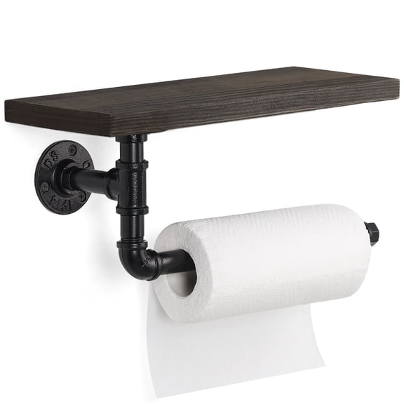 Wallpaper Towel Rack Wooden & Pipe Floating Rack Vintage Hand Roll Paper Towel Rack Wall Mounted Toilet Paper Storage Rack