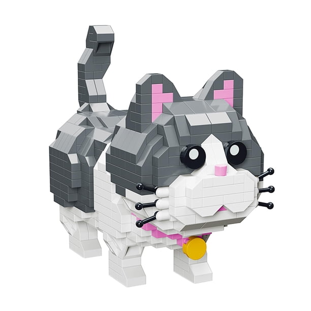 Juego de bloques de construcción Pet Cute Grey Cat 673 piezas para niños y niñas