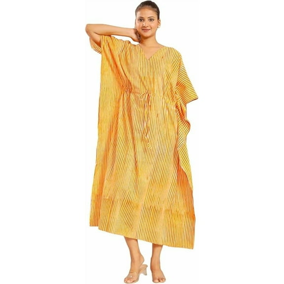 100% Cotton Kaftan for Women, Breathable, Loungewear or Beach Cover Up Boho Maxi Dress for Beach,