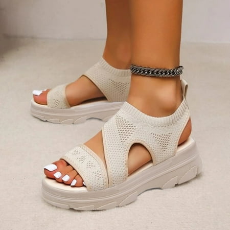 

XIAQUJ Summer New Casual Thick Sole Sleeve Feet Breathable Casual Sandals Lady Sandals Women Slippers Sandals for Women Beige 7.5(39)