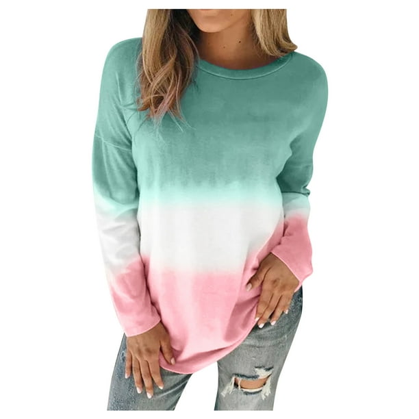 Fesfesfes Clearance Women Plus Size Tops Tie-Dye Printed Gradient Pullover  Long Sleeve Sweatshirt Top