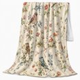 thumbnail image 2 of Woodland Songbird Botanical Watercolor, Peaceful Woodland Scene, Warm Flannel Blanket for Cabin and Lodge, Garden Lovers Housewarming Gift, Botanical Home Decor, 2 of 9