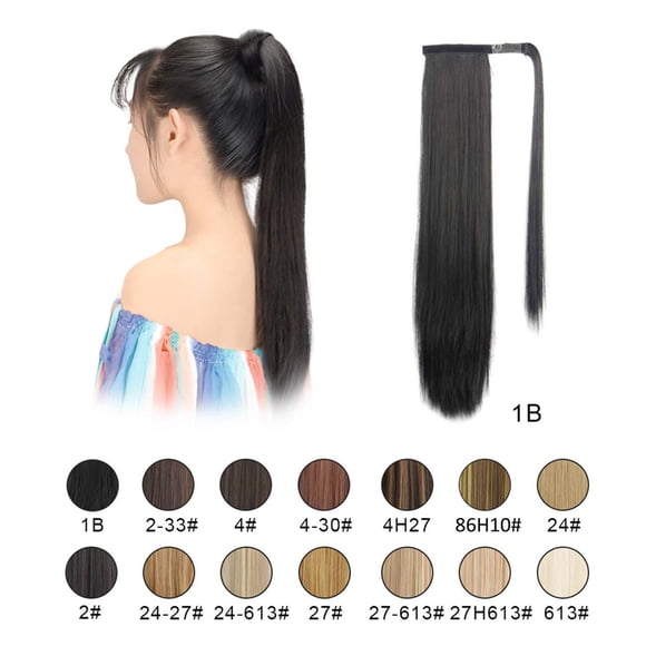 BARSDAR Ponytail Extension Long Straight Wrap Around Clip in Hair Extension 26 Inch Synthetic Hairpiece for Women - Black 26 inches 1B# Off Black