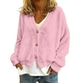thumbnail image 4 of HUAXUN-Womens V Neck Button Down Cardigan, Fall Winter Long Sleeve Open Front Knit Sweater, Loose Fit Casual Outwear Coat,Cardigan Sweaters for Women(Pink,S), 4 of 5