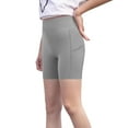 thumbnail image 4 of AHTJRT Workout Yoga Shorts for Girls High Elastic Waist Stretchy Tummy Control Short Pants with Pockets Butt Lifting Athletic Biker Shorts Gray 8-9 Years, 4 of 9