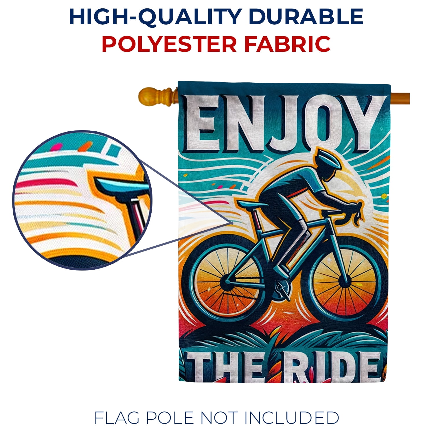 America Forever Enjoy the Ride Cyclist House Flag, 28 x 40 inch Double Sided, Retro Bike Banner, Cycling Inspiration Decor, Vintage Sports Flag