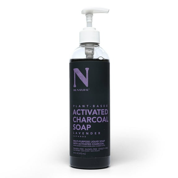 Dr. Natural Activated Charcoal Liquid Soap, Charcoal Soap, Lavender, 16 oz