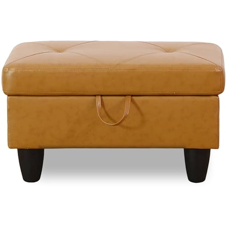 Faux Leather Storage Ottoman Bench, Storage Chest, Foot Rest Stool, Brown
