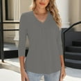 thumbnail image 3 of zbxnLI Womens 3/4 Length Sleeve Tops Pleated V Neck Loose Casual Dressy Blouses Women's Tunic Shirts, 3 of 7