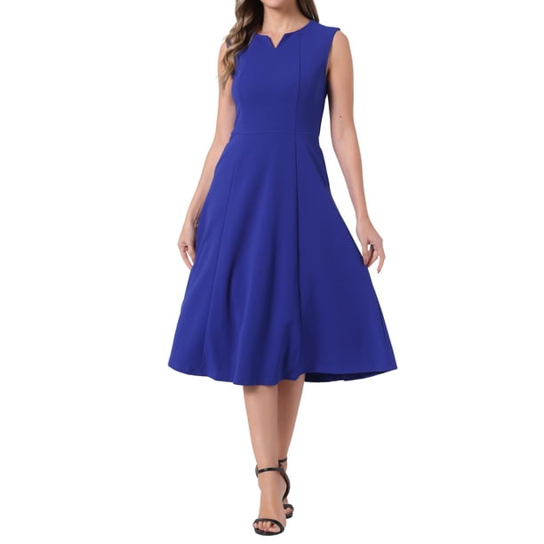 Vestidos de cuello en V con muesca INSPIRE CHIC para mujeres, vestido elegante de oficina A-Line con bolsillos S azul real
