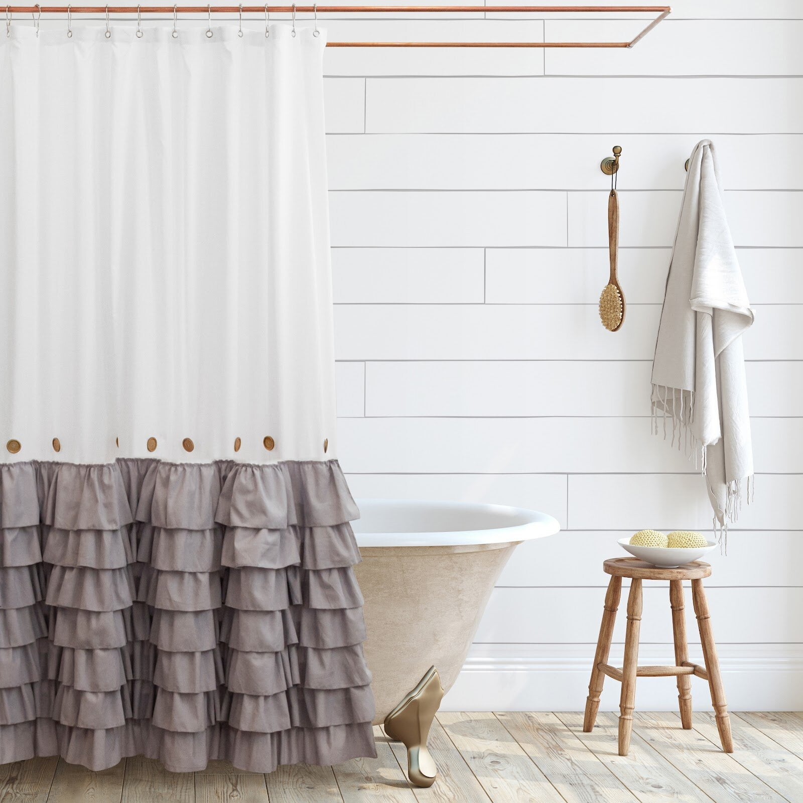 Country Bath Shower Curtain Vintage Style 72 Inch Square Polyester Tan Brown 