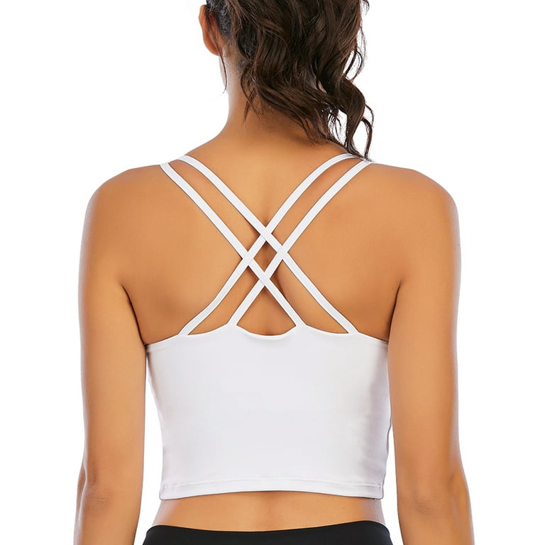 FANNYC Strappy Sports Bra For Women Sexy Crisscross Back for Yoga Running  Athletic Gym Workout Fitness Tank Tops (Black/White/Purple XS-XL) 