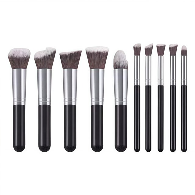 Set de 10 pinceles para base de maquillaje, adecuado para todo tipo de pieles, entre los utensilios de belleza.