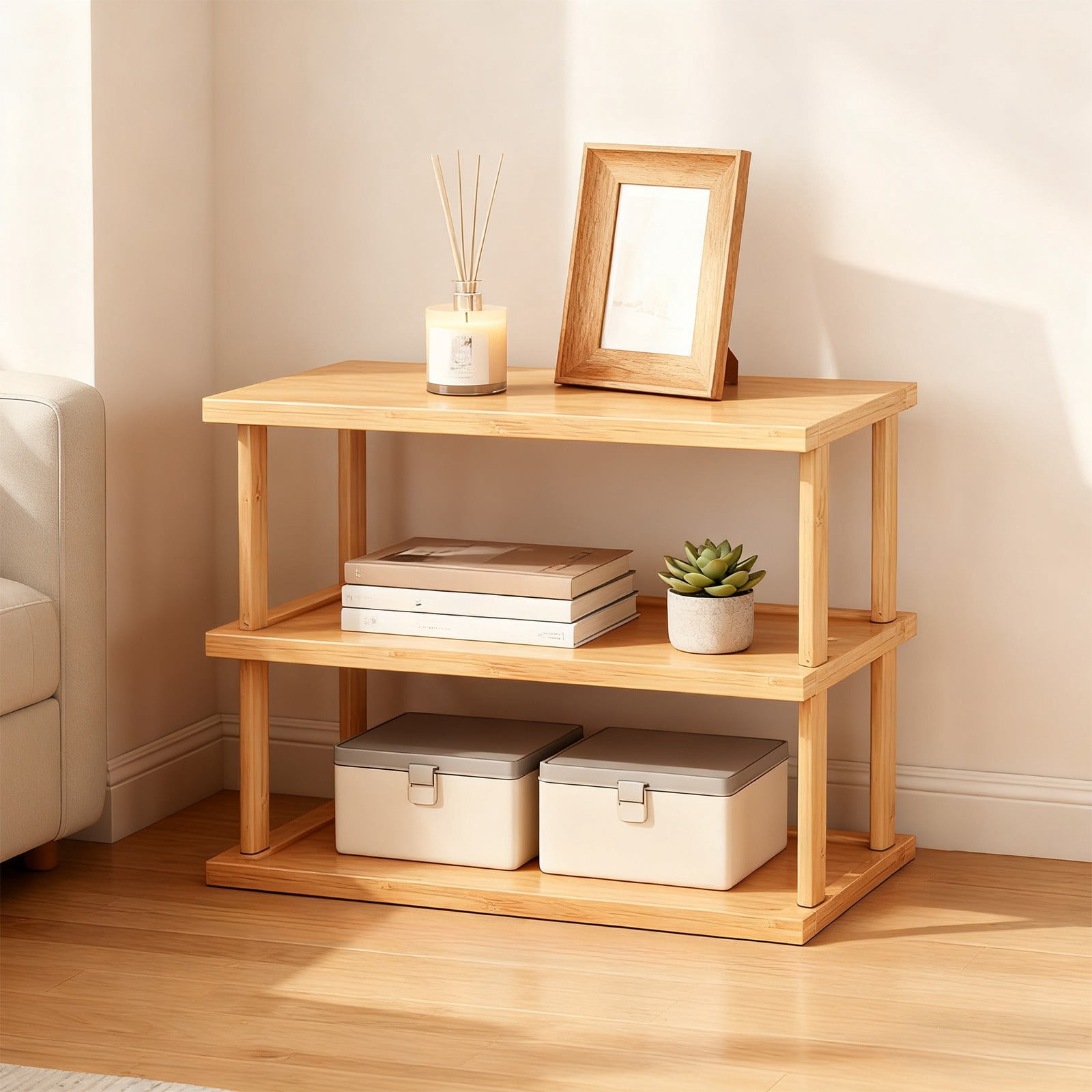 3 Tier Wooden Desktop Storage Rack, Multi Layer Countertop Shelf for Kitchen Office Desk Organizer and Cup Display