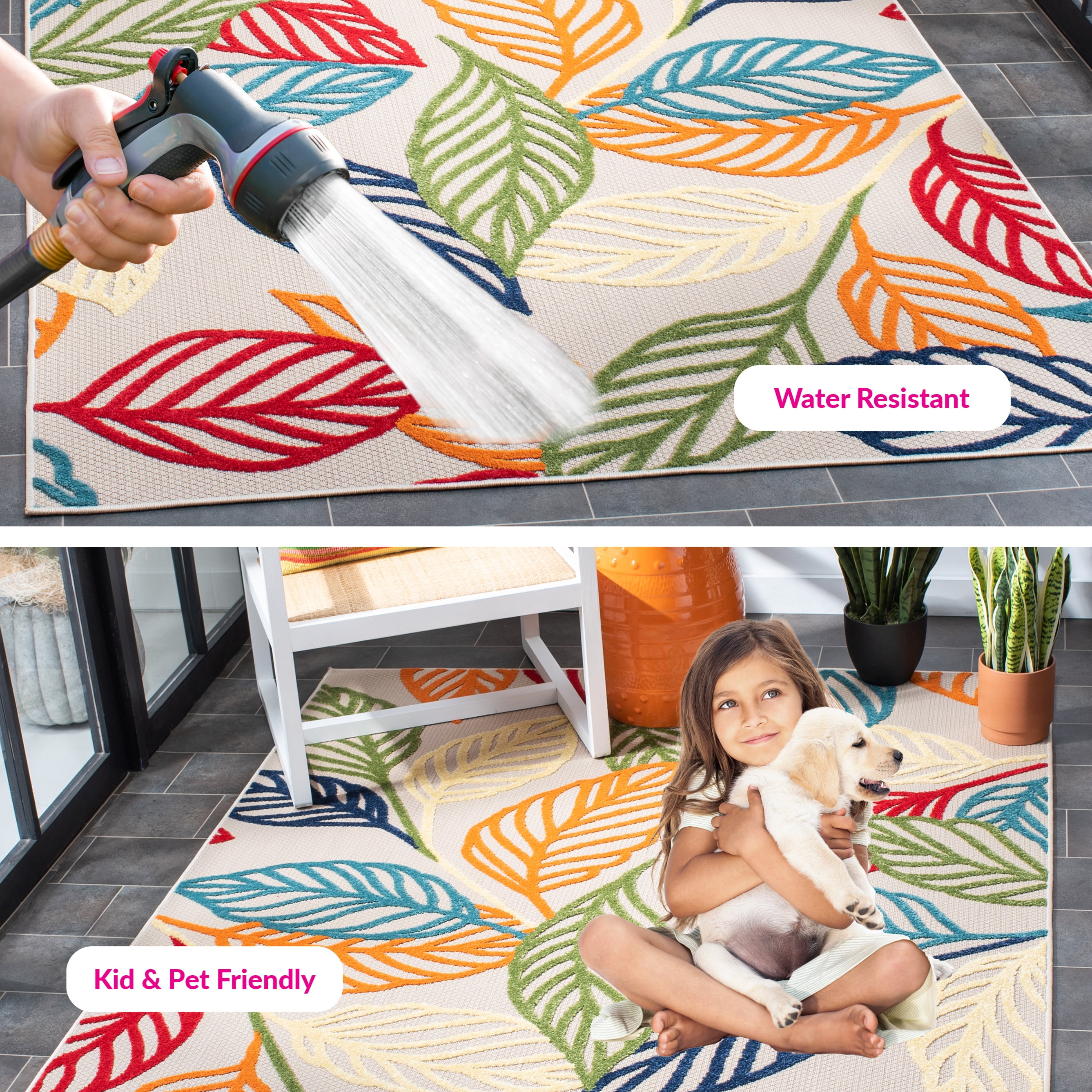 SAFAVIEH Cabana Lindsay Botanical Indoor/Outdoor Area Rug, Ivory/Green, 8' x 10'