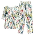 thumbnail image 1 of Birdeem Ensemble d'Été Imprimé pour Femmes Manches Mi-Longues Col Rond Haut Court + Pantalon Décontracté Ensemble de Détente Deux Pièces, 1 of 5