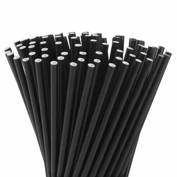 Go-Green 250pcs Black Paper Straws 7.75'' 6mm Co-Friendly Biodegradable Drinking Straws Bulk for Party Supplies, Bridal/Baby Shower, Birthday, Mixed Drinks, Weddings, Restaurant, Food Service
