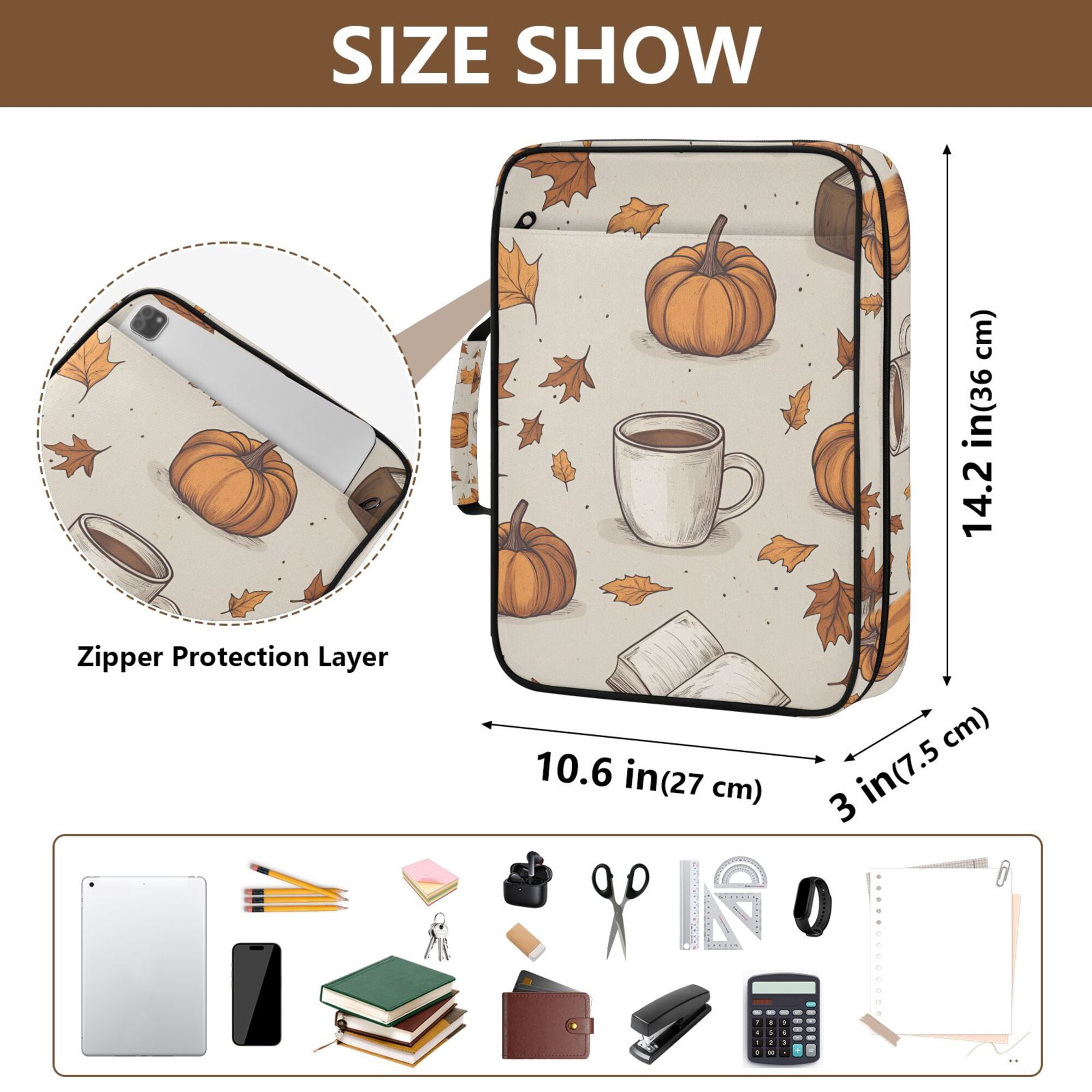 FORMRS Accordion File Folder A4 Size 7-Pocket Expanding Document Organizer Bag with 3 Ring Binder, Fall Pumpkin Pattern