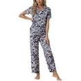 thumbnail image 1 of Conjunto de pijama de satén para mujer INSPIRE CHIC, top de manga corta y pantalones, 2 piezas, color lila, 1 of 6
