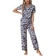 thumbnail image 1 of INSPIRAR CHIC Conjunto de Pijamas de Satén para Mujeres, Top de Manga Corta de Seda Floral y Pantalones, 2 Piezas, Color Púrpura, 1 of 6