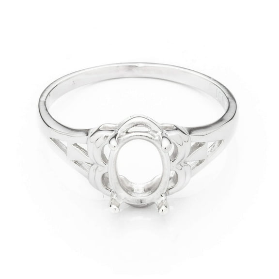 Unique Motif Ring Setting with Oval Prongs Mounting in Sterling Silver - Various Sizes | MTR120 (6x8mm, 5)
