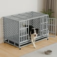 thumbnail image 2 of YOKWOK 48" Heavy Duty Indestructible Dog Crate Cage, Chew Proof & Escape-Proof XL Kennel for High Anxiety Large Dogs, with Locking Wheels and Removable Tray for Indoor & Outdoor Use, Silver, 2 of 10