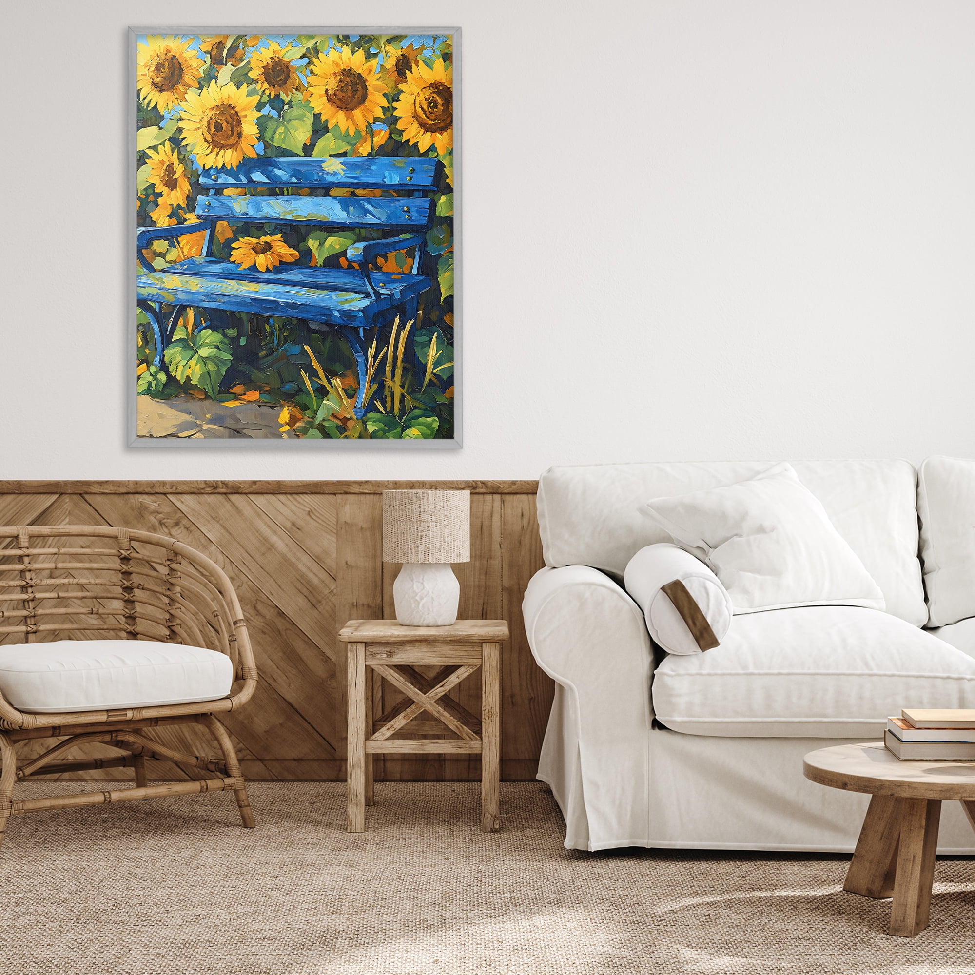 Stupell Industries Bench in Sunflower Field Gray Framed Giclee Art, design by Creative Studio