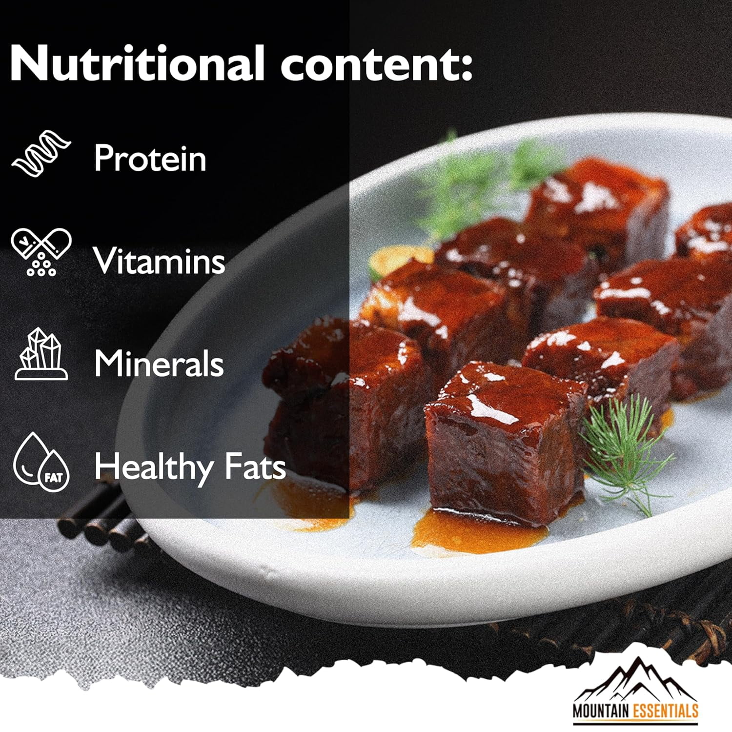Mountain Essentials Freeze Dried Beef Dices Protein Packed Meal (300g Pouch)| Emergency Long Term Supply | Hiking, Backpacking & Camping | Easy Prep Survival Food ✅