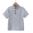 thumbnail image 3 of Asxite Toddler Shirts Solid Color Short Sleeve Stand Collar Button Casual Summer Tops 2-12Y, 3 of 7