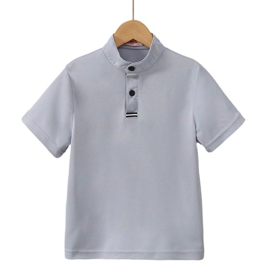 breaise Boys' School Uniform Short Sleeve Golf Shirt Button Closure Dress Shirt Stand Collar Top